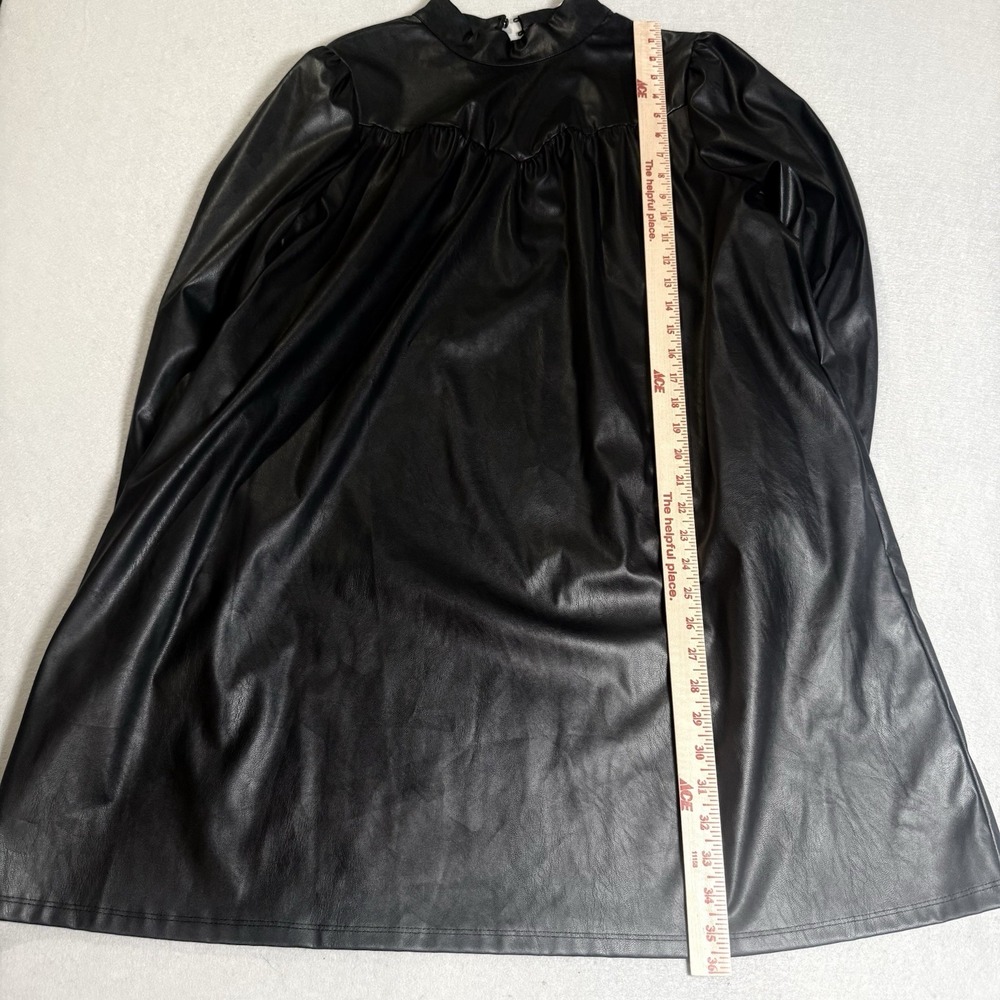 Who What Wear Dress Womens Large Faux Leather Black A Line Minimalist Chic NWT - Picture 8 of 10